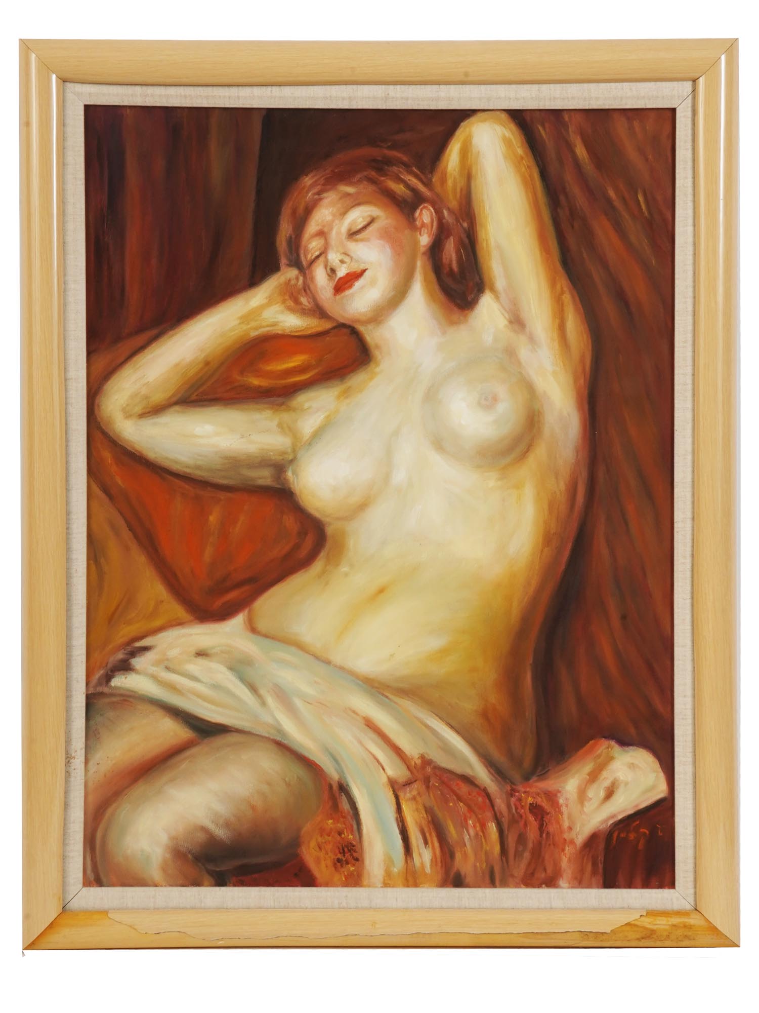 FRAMED IMPRESSIONIST OIL PAINTING FEMALE NUDE PIC-0